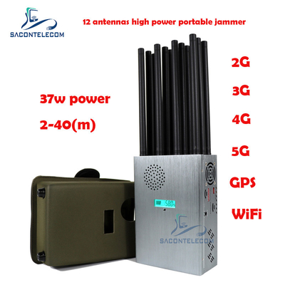 Yüksek Güçlü 37w Cep Telefonu Sinyal Karıştırıcı 12 Antenler 2G 3G 4G 5G Taşınabilir Jammer
