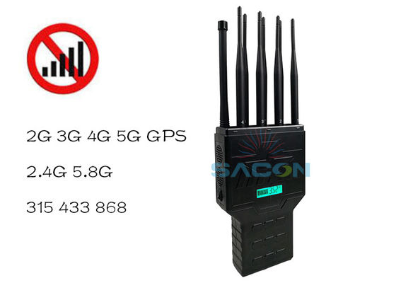 16W Yüksek Güçlü 8 Antenli El Tipi Sinyal Engelleyici, Dahili Bataryalı, GPS WiFi 2G 3G 4G Engelleme Özellikli