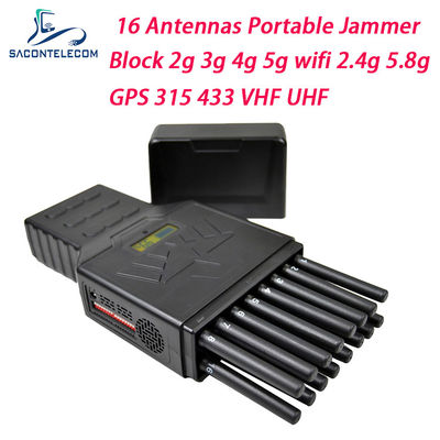 Taşınabilir 16 Kanal 12W Güçlü Sinyal Engelleyici ve WiFi 2.4G 5.8G Frekansları için GPS Engelleyici