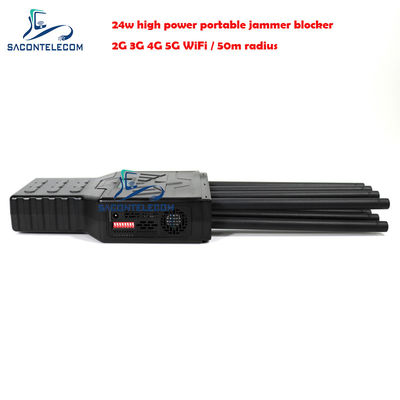 28W Yüksek Güçlü 8 Kanallı Mobil Telefon ve Wi-Fi Engelleme için 50m Yarıçaplı Taşınabilir Sinyal Engelleyici