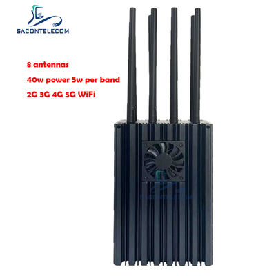 5G için 4-10W Bant Başına ve 50m Karıştırma Yarıçaplı 8 Kanallı Taşınabilir Cep Telefonu Sinyal Engelleyici