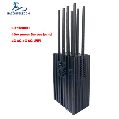5G için 4-10W Bant Başına ve 50m Karıştırma Yarıçaplı 8 Kanallı Taşınabilir Cep Telefonu Sinyal Engelleyici